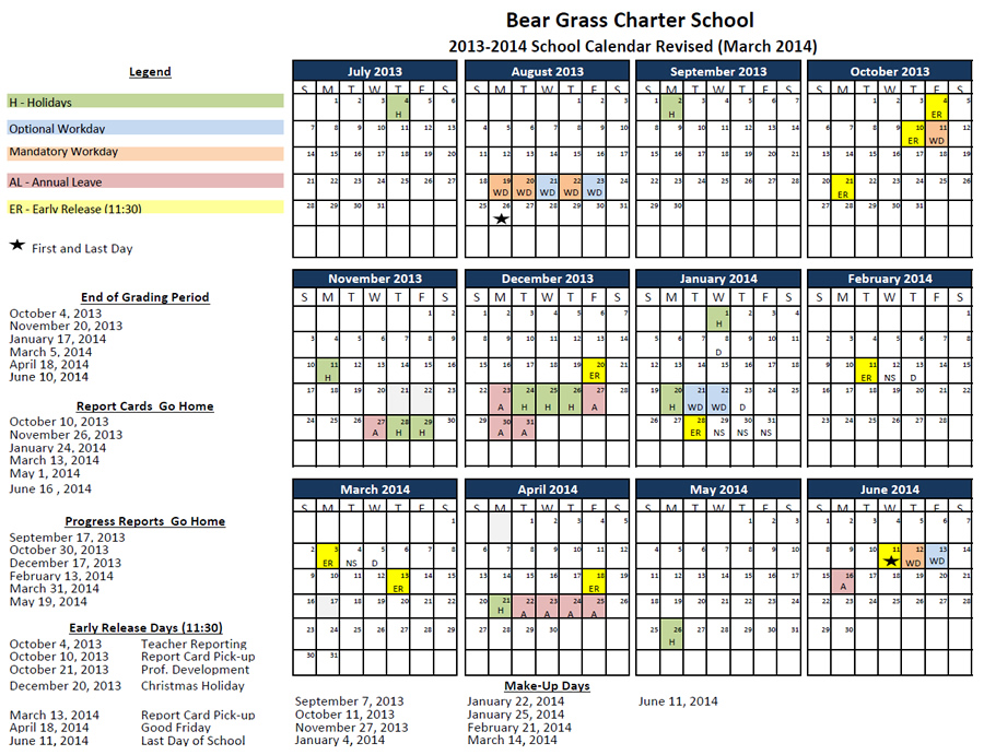 bgcs_calendar_2014_Revised_March Bear Grass Charter School