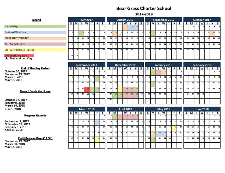 BGCS Calendar Bear Grass Charter School